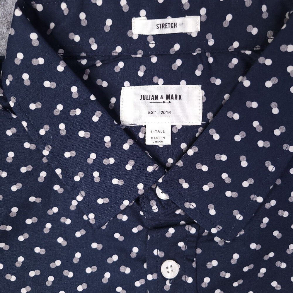 Julian & Mark Men Button up Shirt Large Tall Long Sleeve Blue Geometric Stretch